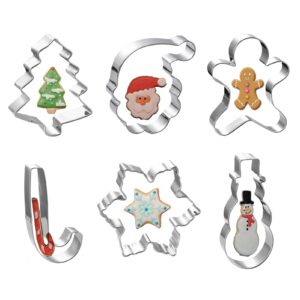 large 4 inch christmas cookie cutter set - 6 pieces holiday christmas cookie cutter shapes - snowman,christmas tree,gingerbread man,candy cane,snowflake and santa face