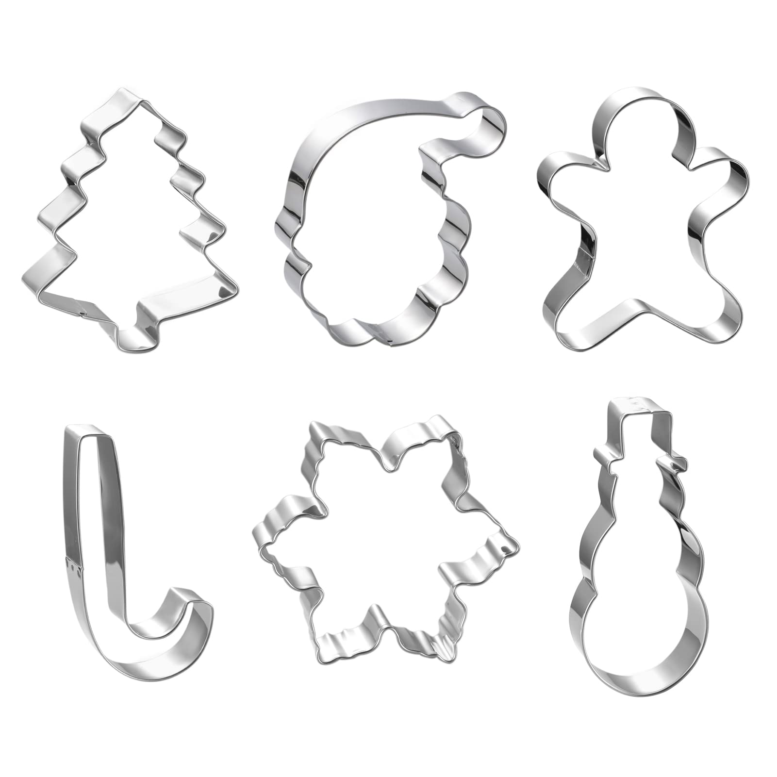 Large 4 Inch Christmas Cookie Cutter Set - 6 Pieces Holiday Christmas Cookie Cutter Shapes - Snowman,Christmas Tree,Gingerbread Man,Candy Cane,Snowflake and Santa Face