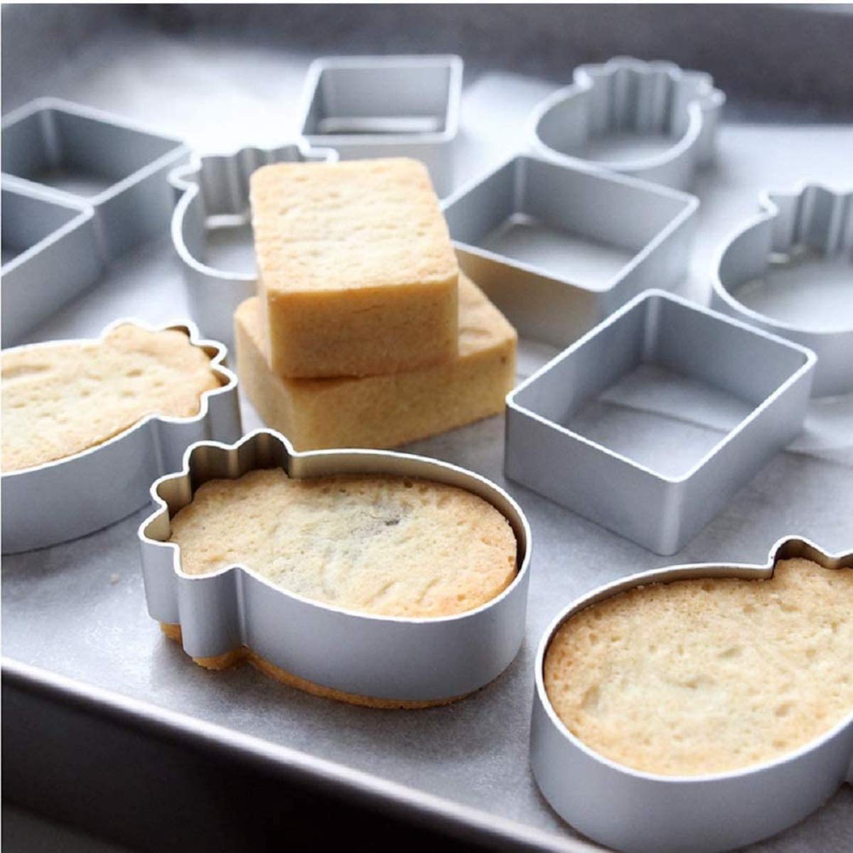 10pcs/Set Rectangle/Ellipse/Pineapple Cake Pie Biscuit Cutter Mold Cutting Press Stamp Molds Stainless Steel Cake Mold Cookie Cutter(Rectangle)