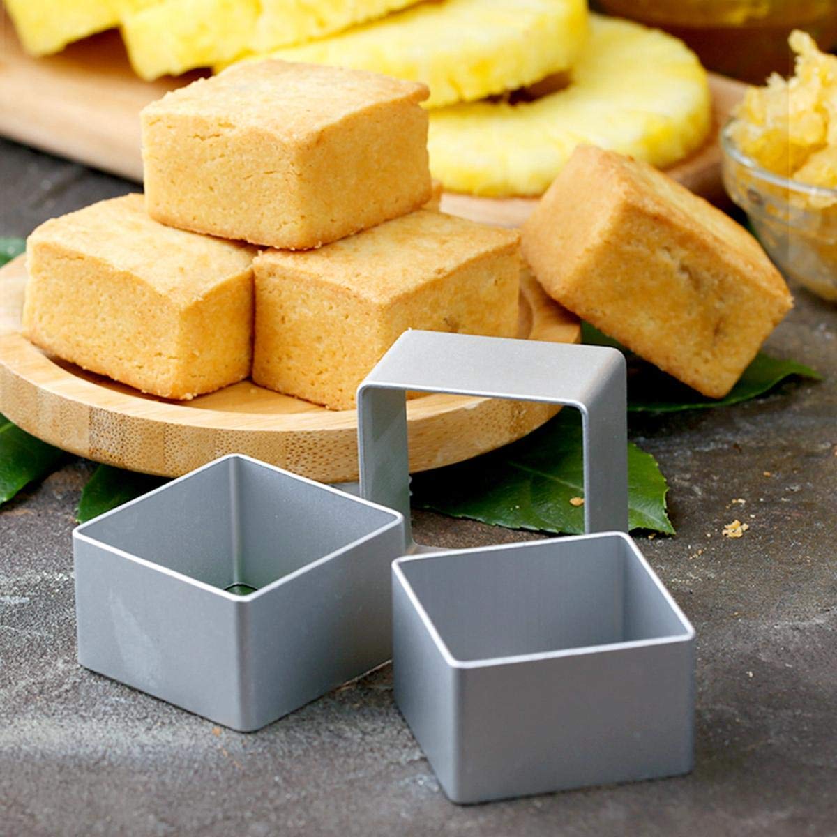 10pcs/Set Rectangle/Ellipse/Pineapple Cake Pie Biscuit Cutter Mold Cutting Press Stamp Molds Stainless Steel Cake Mold Cookie Cutter(Rectangle)