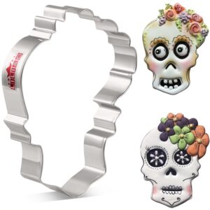 liliao halloween skull with flowers cookie cutter - 3.4 x 4.6 inches - stainless steel - by janka