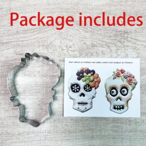 LILIAO Halloween Skull with Flowers Cookie Cutter - 3.4 x 4.6 inches - Stainless Steel - by Janka