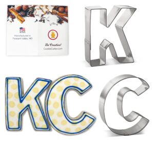 letters kc cookie cutter 2 pc set hs0451 with recipe card. foose usa