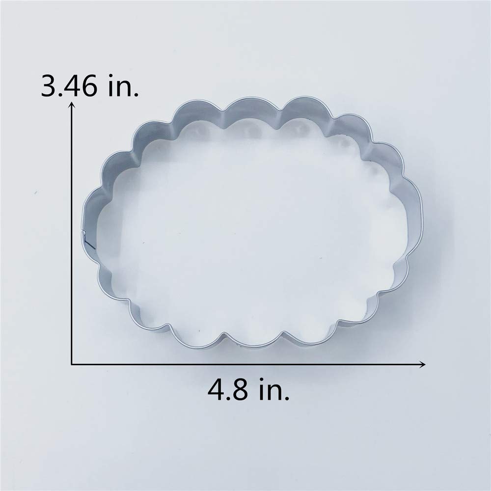 LILIAO Scalloped Edge Plaque Cookie Cutter Frame Sandwich Fondant Biscuit Cutter - 4.8 x 2.9 inches - Stainless Steel - by Janka