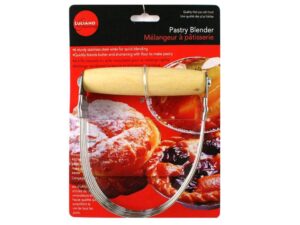 stainless steel pastry blender with wood handle and 6 blades