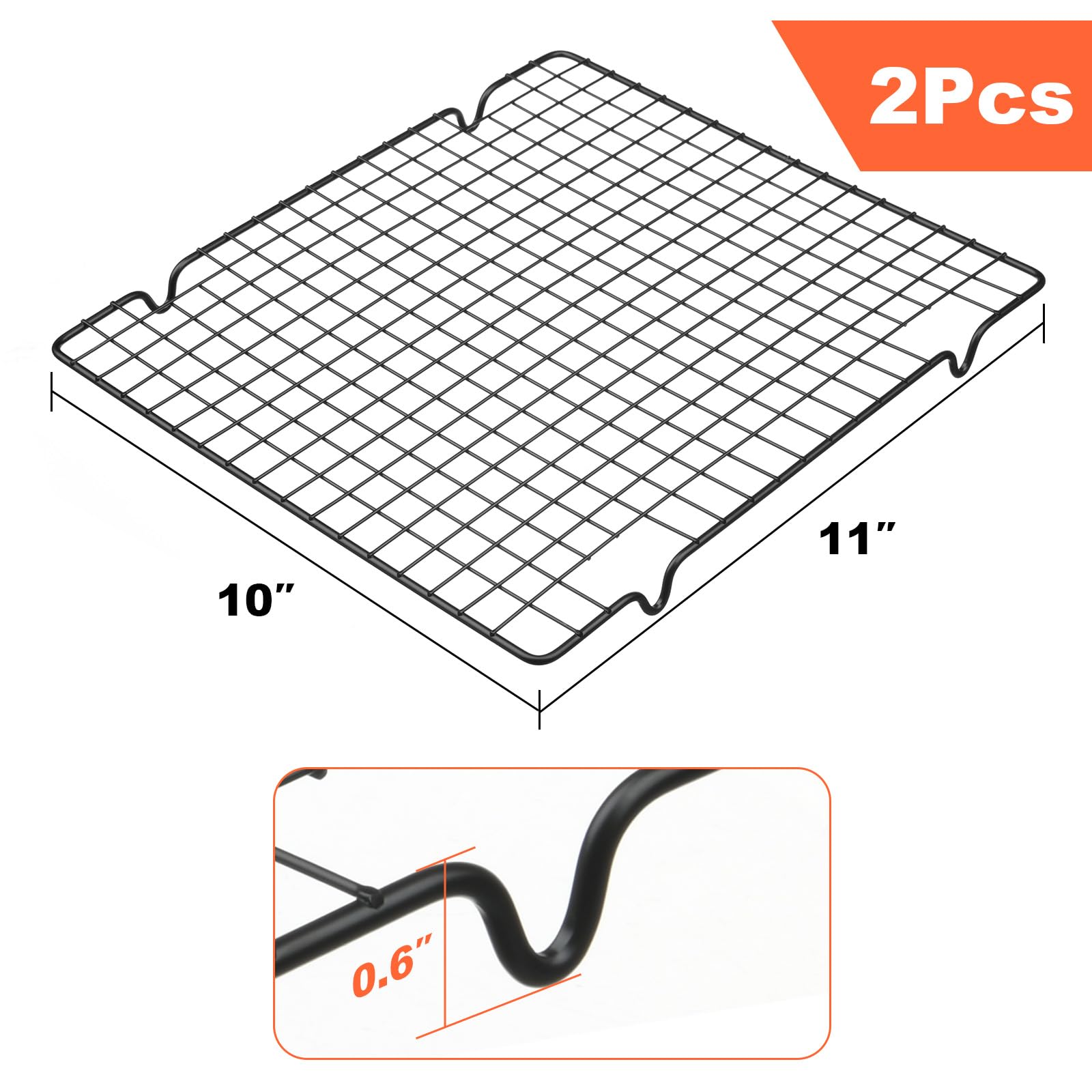 Cosmos 2 Pcs Non Stick Baking Cooling Rack - Non-Stick Drying Cooling Wire Rack Baking Racks Cooling Black for Cooling Cake Cookie, Metal Cooking Rack for Cooling Baking 10 x 11 inches