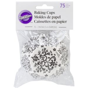 wilton bakecups damask 75ct, two-inch, black/white