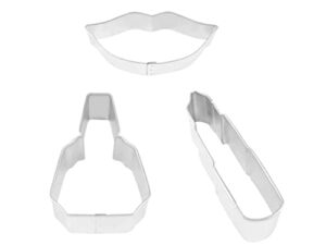 ncs make up cookie cutter set - nail polish 2.75", lipstick 3", lips 3.5" - 3 piece - tinplated steel
