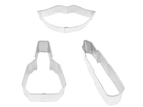 NCS Make Up Cookie Cutter Set - Nail Polish 2.75", Lipstick 3", Lips 3.5" - 3 Piece - Tinplated Steel