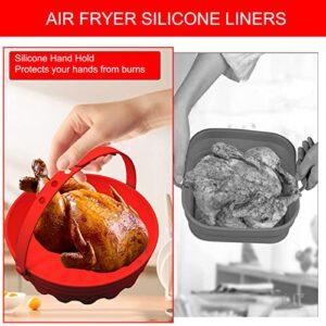 2 Pack Air Fryer Silicone Liners Pot, Reusable Replacement of Flammable Parchment Paper, 8 Inch Non Stick Silicone Bowl for 3 to 5 QT, Foldable Baking Basket for Cooker Accessories,(Round, Blue & Red)