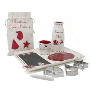 child to cherish santa's message christmas plate set with cookie cutters, santa plate, santa milk jar, and reindeer treat bowl
