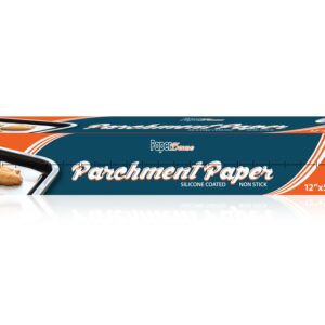 Party Bargains 12 Inch x 50 Feet Parchment Paper Roll - 1 Pack Non-stick Baking Parchment Sheet, Silicone Coated Baking Paper, Perfect for Air Fryer Liners, Baking, Roasting, Cake, and Pizzas