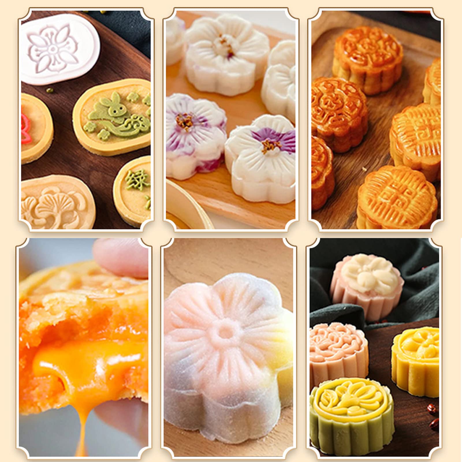 Moon Cake Mold, 50g/1.8oz Mid Autumn Festival Flower Animal Mooncake Mould, DIY Hand Press Cookie Stamps Pastry Tool for Kitchen Gadgets Baking Accessories (50g Cartoon2-1Mold+8Stamp)