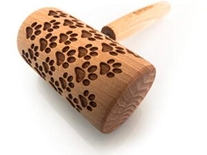 rolling pin embossed with dog paws pattern for baking engraved cookies size roller 4 inch