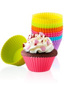 silicone cupcake baking cups, reusable muffin cup liners, 2.75 oz cup cake molds set non stick cupcake wrappers cupcake holder cupcake liners 12 pack 6 rainbow