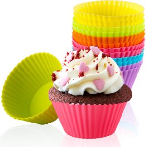 Silicone Cupcake Baking Cups, Reusable Muffin Cup Liners, 2.75 OZ Cup Cake Molds Set Non Stick Cupcake Wrappers Cupcake Holder Cupcake Liners 12 Pack 6 Rainbow