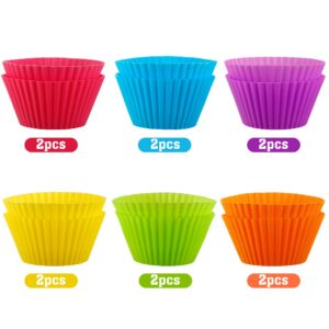 Silicone Cupcake Baking Cups, Reusable Muffin Cup Liners, 2.75 OZ Cup Cake Molds Set Non Stick Cupcake Wrappers Cupcake Holder Cupcake Liners 12 Pack 6 Rainbow