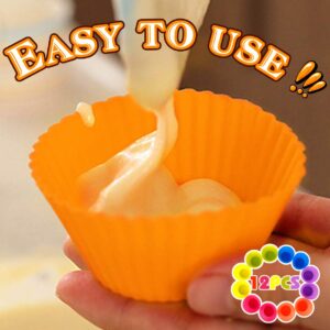 Silicone Cupcake Baking Cups, Reusable Muffin Cup Liners, 2.75 OZ Cup Cake Molds Set Non Stick Cupcake Wrappers Cupcake Holder Cupcake Liners 12 Pack 6 Rainbow