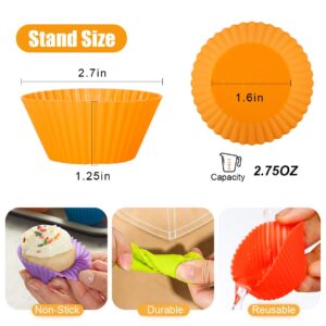 Silicone Cupcake Baking Cups, Reusable Muffin Cup Liners, 2.75 OZ Cup Cake Molds Set Non Stick Cupcake Wrappers Cupcake Holder Cupcake Liners 12 Pack 6 Rainbow