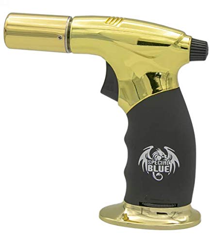 Special Blue DIABLO Butane Dual Torch - 6inch - Gold/Black with Stand