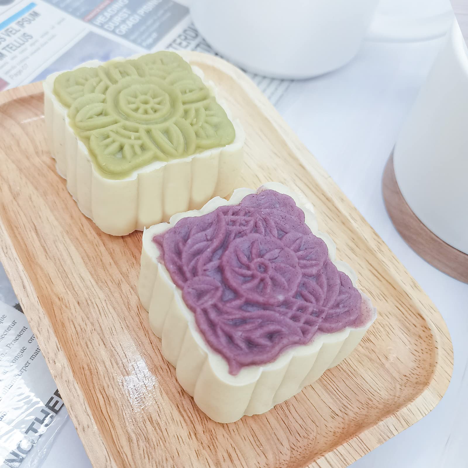 10 PCS Moon cake Molds, Mid-Autumn Festival Hand-Pressure, Square/Round/Flower Mode Patterns 2 Mold 10 Stamps 125g/75g-Cookie Stamps DIY Decoration Press Cake Cutter