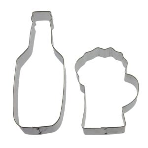 Bottoms Up Cookie Cutter 2 Pc Set – Beer Bottle and Beer Mug Cookie Cutters Hand Made in the USA from Tin Plated Steel