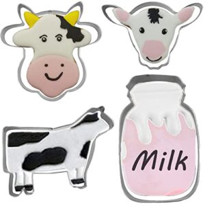 cow shaped cookie cutters set of 4 pcs, stainless steel milk cow fondant cutter molds baking diy