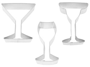 ncs wine 4", margarita 4", and martini 4" glasses cookie cutter set - 3 piece - tinplated steel