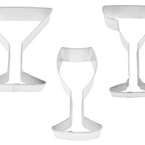 NCS Wine 4", Margarita 4", and Martini 4" Glasses Cookie Cutter Set - 3 Piece - Tinplated Steel