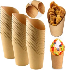 50 pcs kraft paper cups 14 oz french fries holders oil-proof paper charcuterie cups brown takeaway paper cups for fries chips waffle cakes puff egg