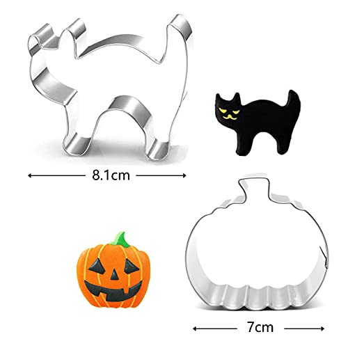 Halloween Cookie Cutters,5 Pcs Halloween Cookie Cutters Set for Baking,Pumpkin Cookie Cutters,Ghost Cookie Cutter,Stainless Steel Skull Cat Bat Shapes Halloween Cookie Cutters for kids