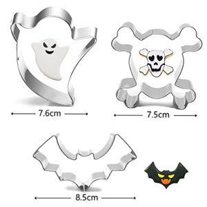 Halloween Cookie Cutters,5 Pcs Halloween Cookie Cutters Set for Baking,Pumpkin Cookie Cutters,Ghost Cookie Cutter,Stainless Steel Skull Cat Bat Shapes Halloween Cookie Cutters for kids