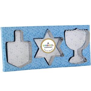 stainless steel hanukkah cookie cutters, three hanukkah menorah, dreidel, star shaped cookie cutters