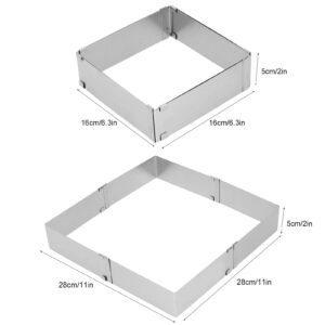 Square Cake Mold Ring, 6 to 11 inch Adjustable Stainless Steel Mousse Cake Ring Square Cookie Cutter Pastry Baking Mold for Birthday Cake, Party Dessert, Tiramisu