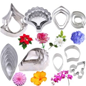 23pcs stainless steel gum paste flower cutter set sugar cookie cutter mold fondant flower making tool for wedding,birthday cake decorating