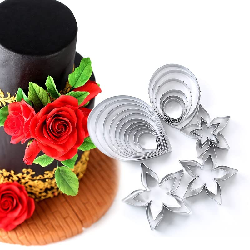 23 Pieces Rose Petal Leaf Veiner Cutter Mold Stainless Steel Cookie Cutter Molds Rose Flower Fondant Mould for Wedding,Birthday Cake Decorating Kitchen Tool