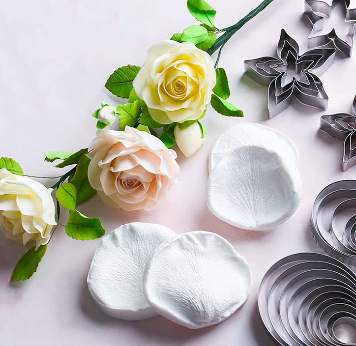 23 Pieces Rose Petal Leaf Veiner Cutter Mold Stainless Steel Cookie Cutter Molds Rose Flower Fondant Mould for Wedding,Birthday Cake Decorating Kitchen Tool