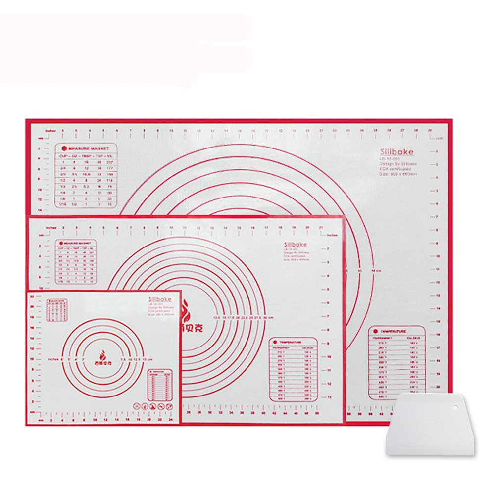 3 Pcs Nonstick Silicone Pastry Mat Large Dough Rolling Mat Extra Thick，Baking Mat Toaster Oven With Cut Dough Knife - 3 Size - 24'' x 32'', 16'' x 24'', 10'' x 11''