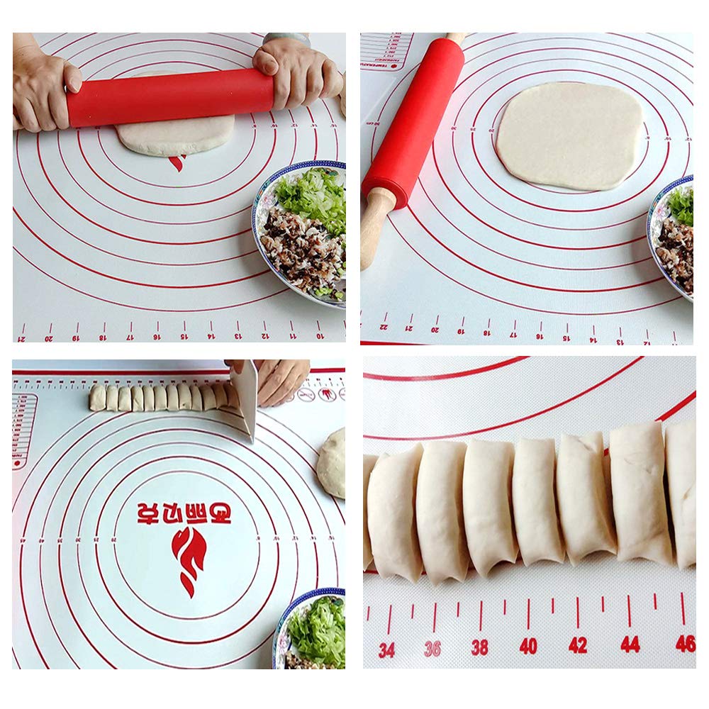 3 Pcs Nonstick Silicone Pastry Mat Large Dough Rolling Mat Extra Thick，Baking Mat Toaster Oven With Cut Dough Knife - 3 Size - 24'' x 32'', 16'' x 24'', 10'' x 11''