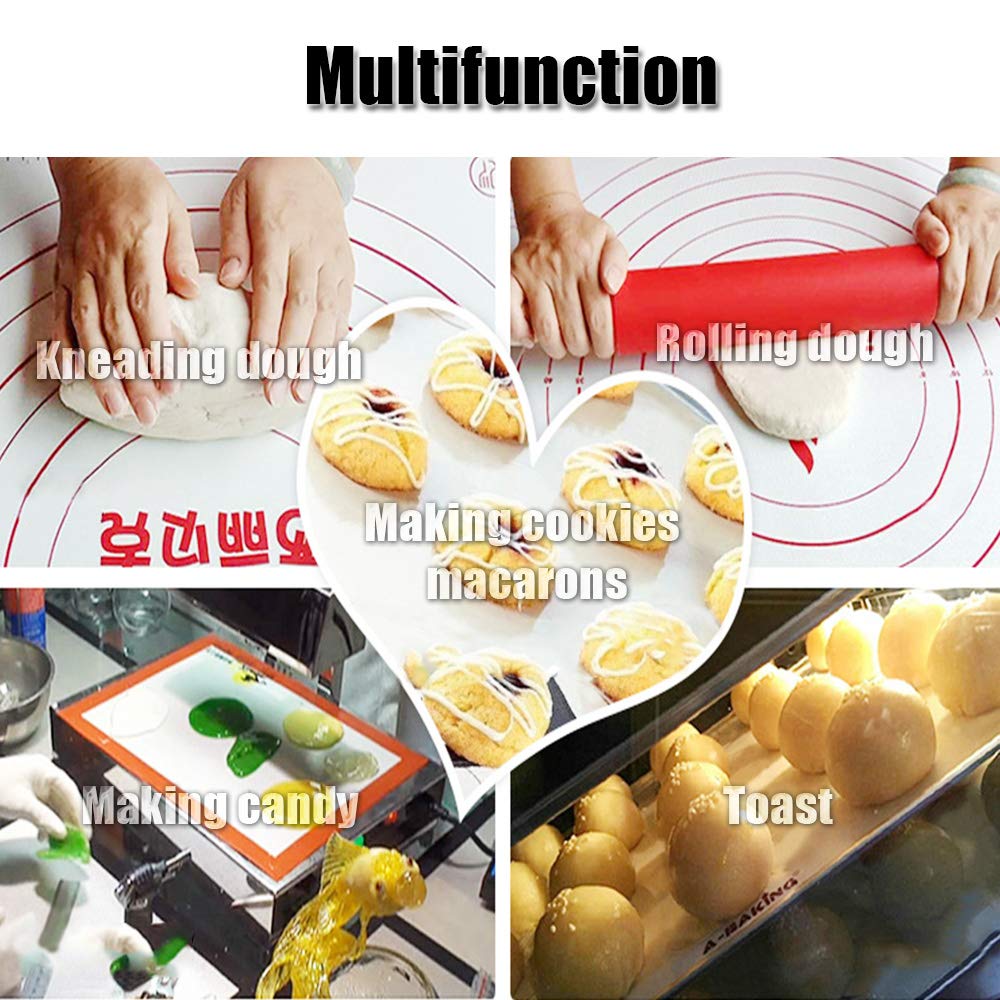 3 Pcs Nonstick Silicone Pastry Mat Large Dough Rolling Mat Extra Thick，Baking Mat Toaster Oven With Cut Dough Knife - 3 Size - 24'' x 32'', 16'' x 24'', 10'' x 11''