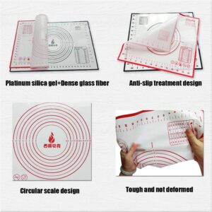 3 Pcs Nonstick Silicone Pastry Mat Large Dough Rolling Mat Extra Thick，Baking Mat Toaster Oven With Cut Dough Knife - 3 Size - 24'' x 32'', 16'' x 24'', 10'' x 11''