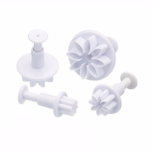 4 PC Set Daisy Flower Impression Plunger Pop-out Cutters - Fondant/Gumpaste Pop-out Plunger Tools from Bakell