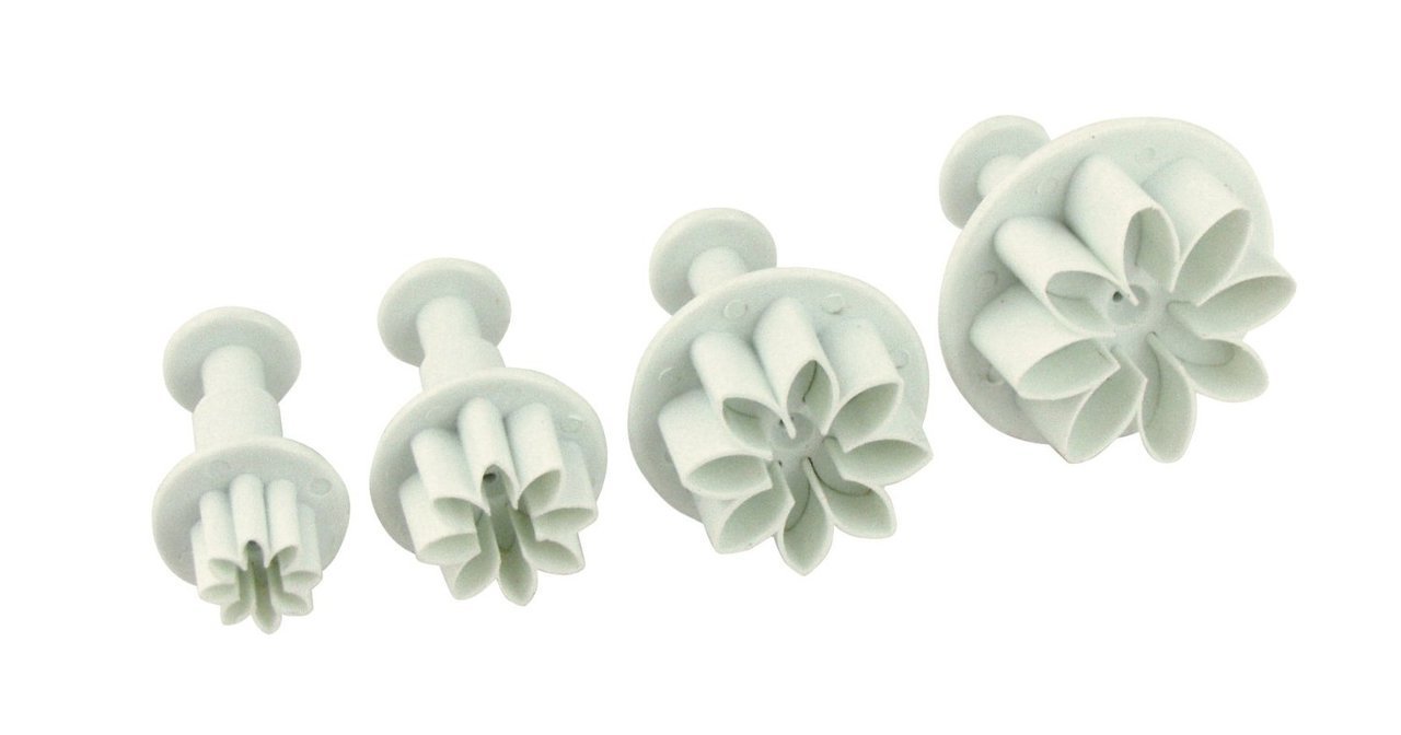4 PC Set Daisy Flower Impression Plunger Pop-out Cutters - Fondant/Gumpaste Pop-out Plunger Tools from Bakell