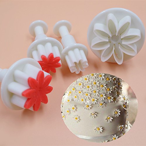 4 PC Set Daisy Flower Impression Plunger Pop-out Cutters - Fondant/Gumpaste Pop-out Plunger Tools from Bakell