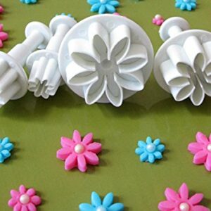 4 PC Set Daisy Flower Impression Plunger Pop-out Cutters - Fondant/Gumpaste Pop-out Plunger Tools from Bakell