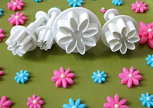 4 PC Set Daisy Flower Impression Plunger Pop-out Cutters - Fondant/Gumpaste Pop-out Plunger Tools from Bakell