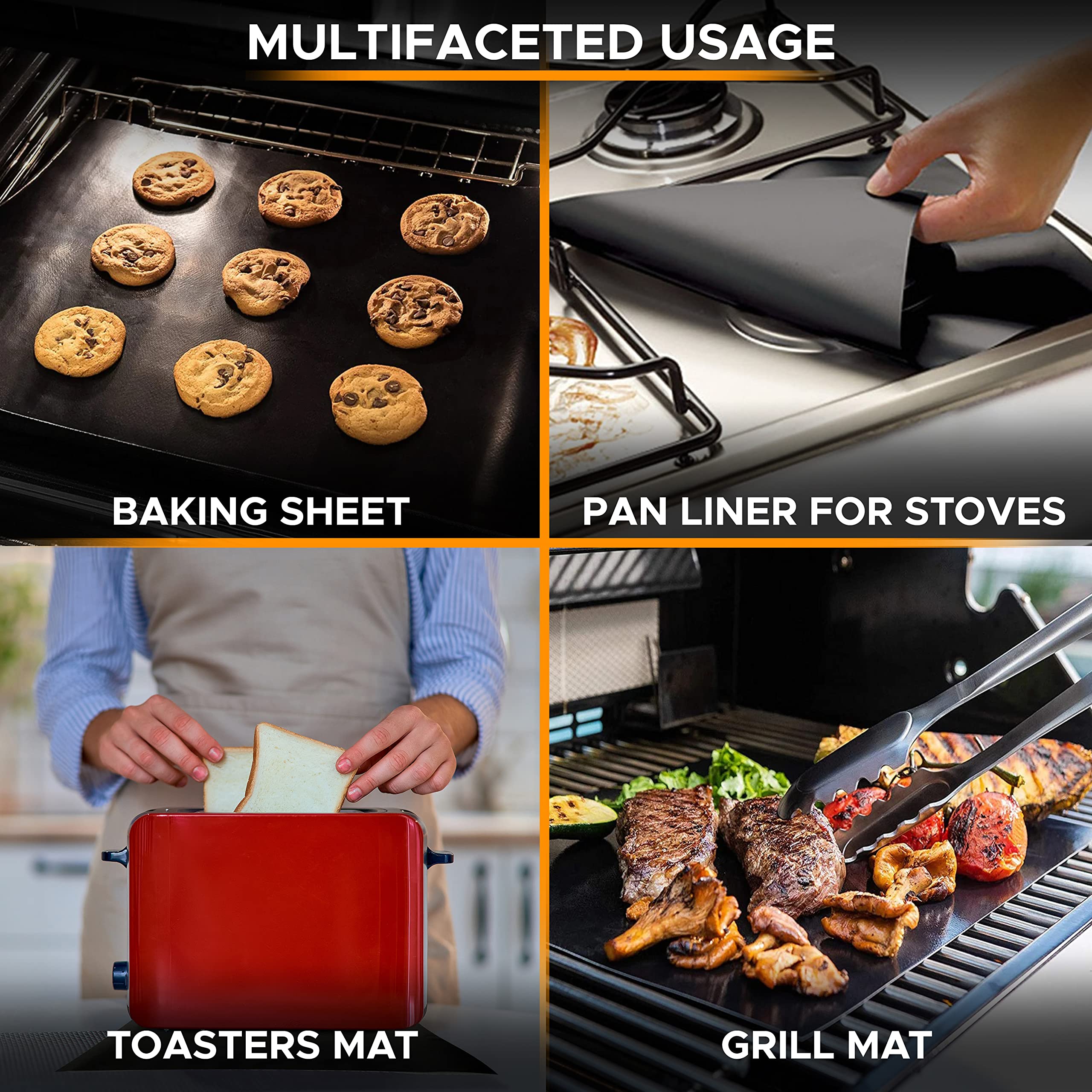 EcoNour Oven Liner for Gas and Electric Oven (3 Pack) | 17"x25" Non-Stick protector for bottom of Microwave, Air Fryer, Toaster, Grill | Reusable Oven Mat | BPA and PFOA Free Heat Resistant Baking Mat