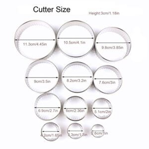 Xoutuo Fluted Edge Round Cookie Biscuit Cutter Set 12, Metal Circle Biscuit Cutters Set, Wave Pastry Donut Doughnut Cutter Set Serrated Round Fondant Cake Cookie Cutters