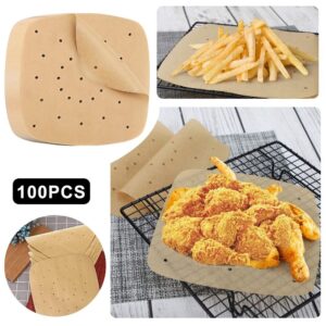 InfantLY Bright 100pcs Air Fryer Parchment Paper, 8 inch Unbleached Bamboo Steamer Paper Liners Filter Premium Perforated Papers Sheets Mat for Baking Streamer Pans Oven