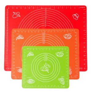popco pack of 3 silicone baking mats set, cooking mats professional non-stick liner for making cookies, macarons, bread and pastry (multicolor)